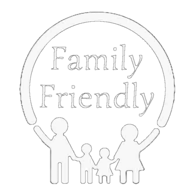 "Family Friendly" badge icon with parent and child silhouettes.