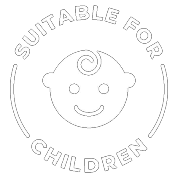 "Suitable for Children" badge icon with a smiling baby face.
